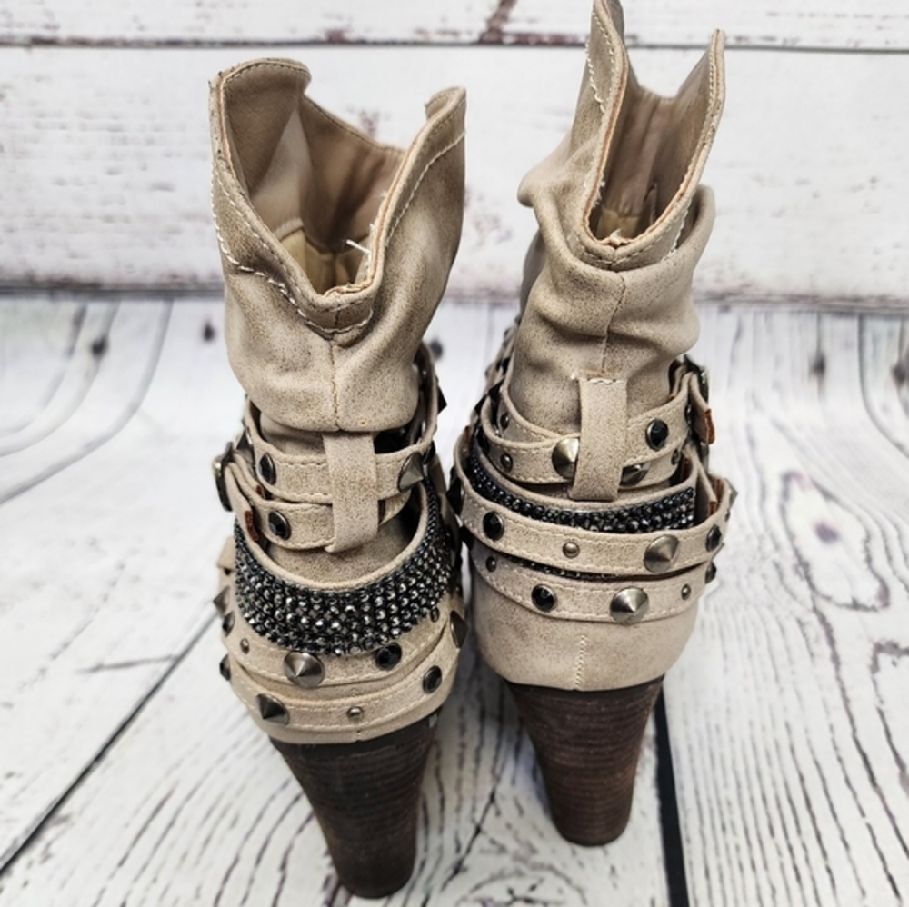 Dominique Nicole Charleston Slouch Strappy Studded Booties - Picture 6 of 12